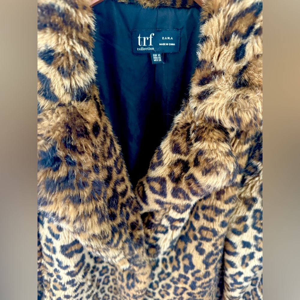 ZARA π§₯ Leopard Print Teddy Coat ANIMAL PRINT Women Jacket FAUX FUR Size XS TRF - Picture 6 of 17